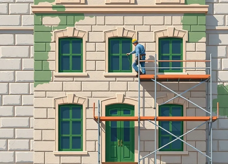 Ravalement de façade en pierre, nettoyage et application d'enduit