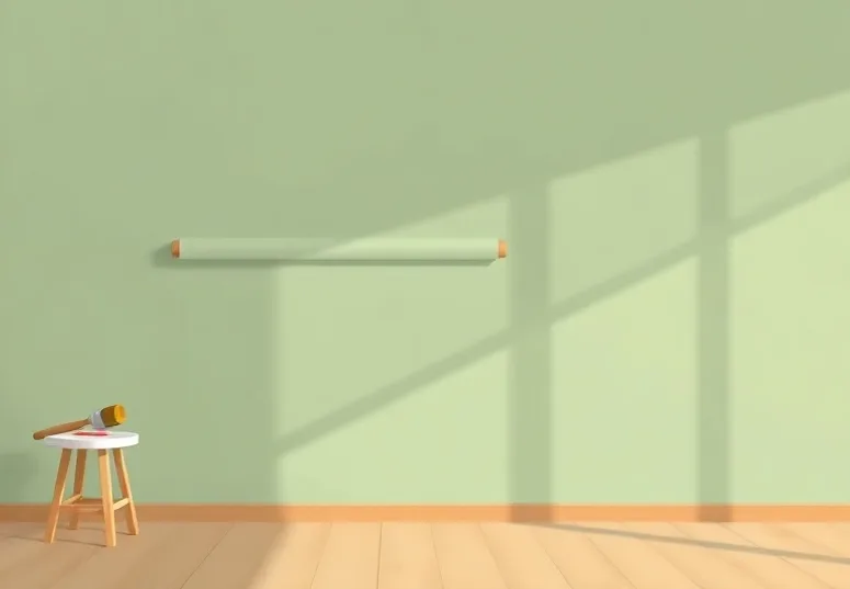 Pose de papier peint, rouleau et brosse à maroufler